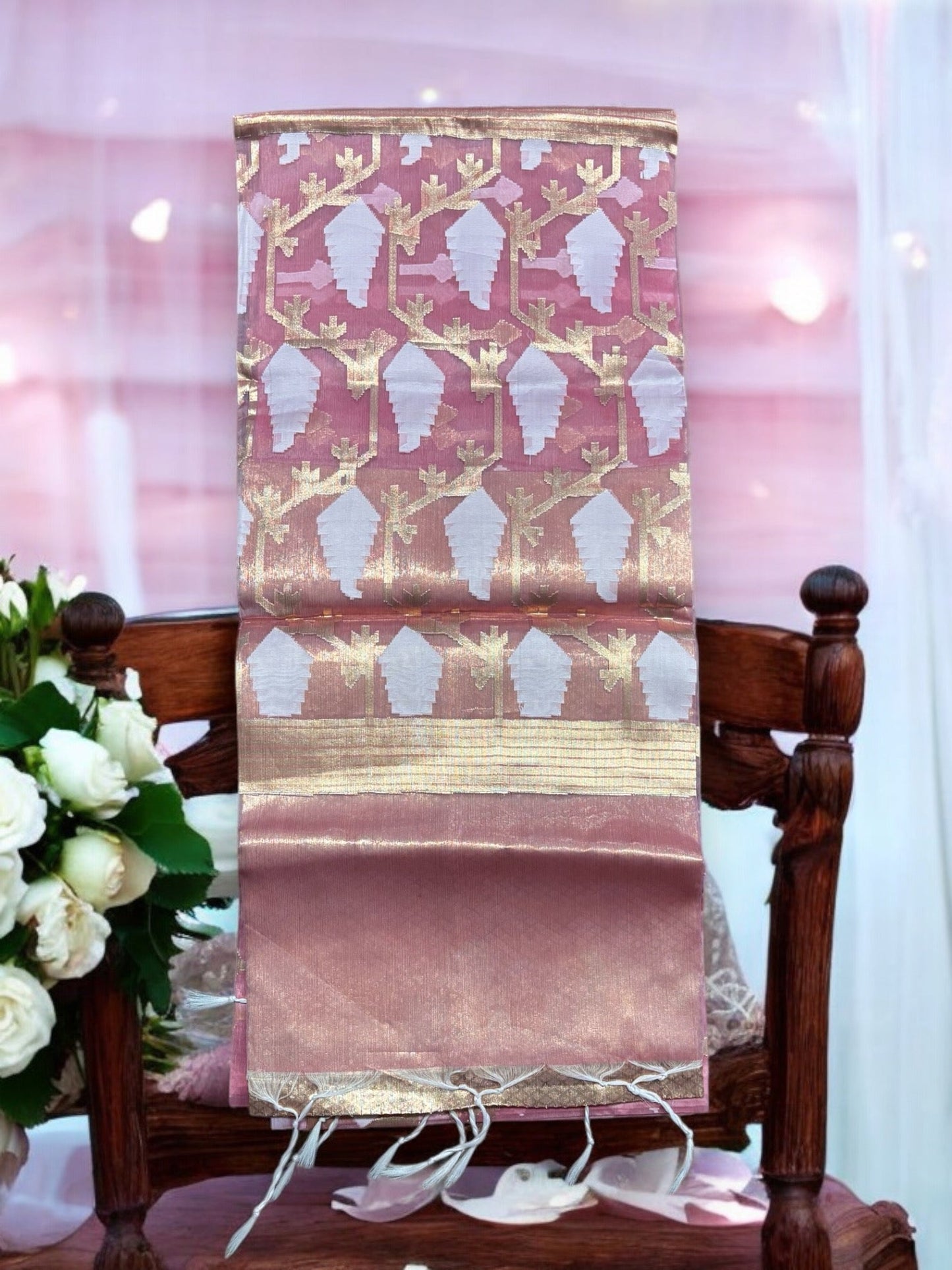 TRADITIONAL ORGANZA MASLINE JARI JAMDANI SAREE - INDIAN ETHNIC WEAR FOR WOMEN- 03