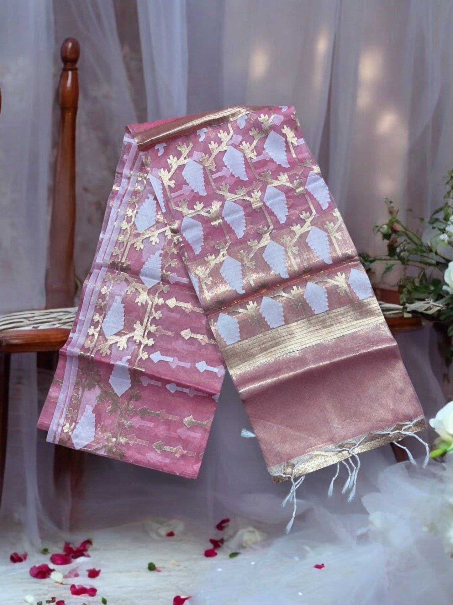 TRADITIONAL ORGANZA MASLINE JARI JAMDANI SAREE - INDIAN ETHNIC WEAR FOR WOMEN- 03