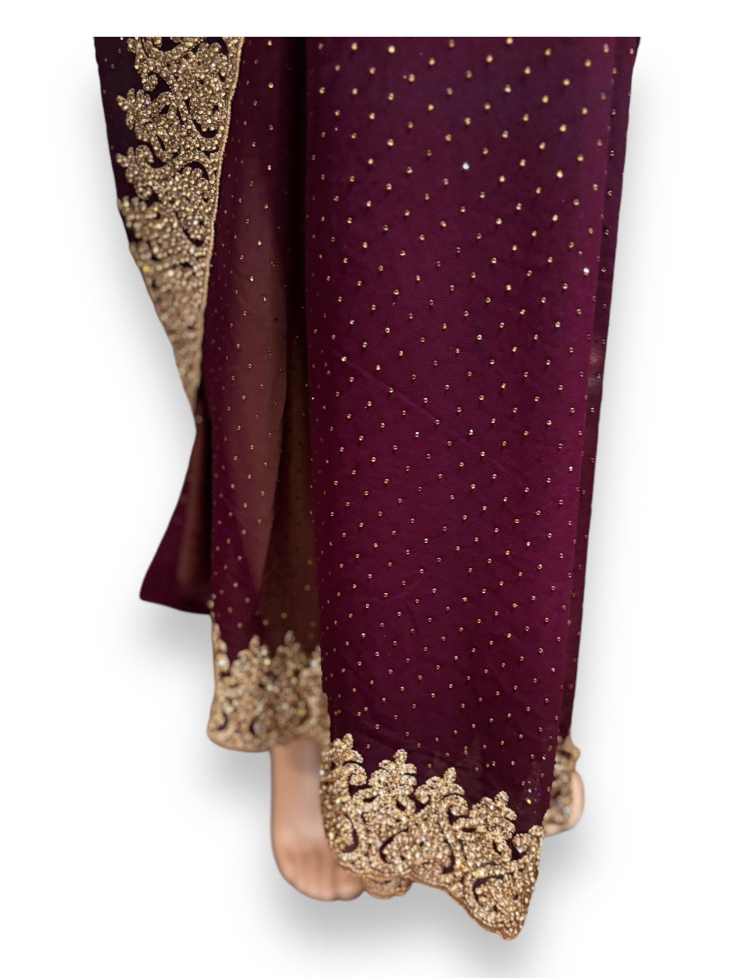 TRADITIONAL PURPLE PARTY WEAR STONEWORK SAREE WITH READY BLOUSE - 023