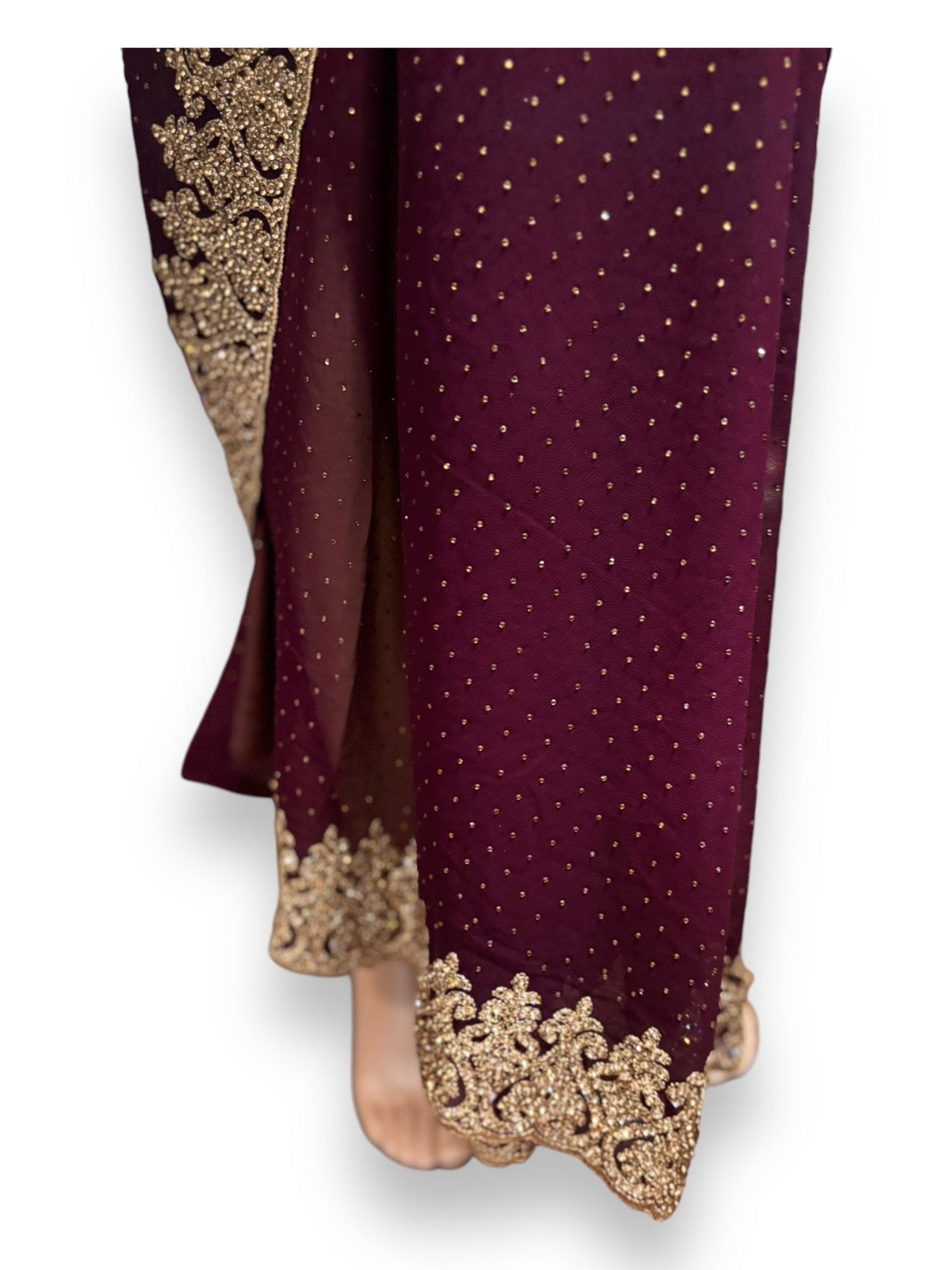 TRADITIONAL PURPLE PARTY WEAR STONEWORK SAREE WITH READY BLOUSE - 023