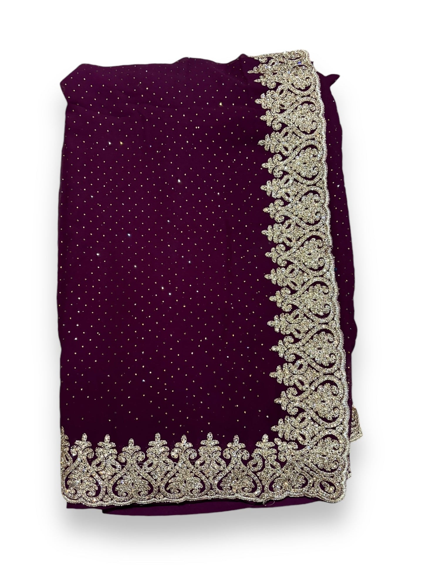 TRADITIONAL PURPLE PARTY WEAR STONEWORK SAREE WITH READY BLOUSE - 023