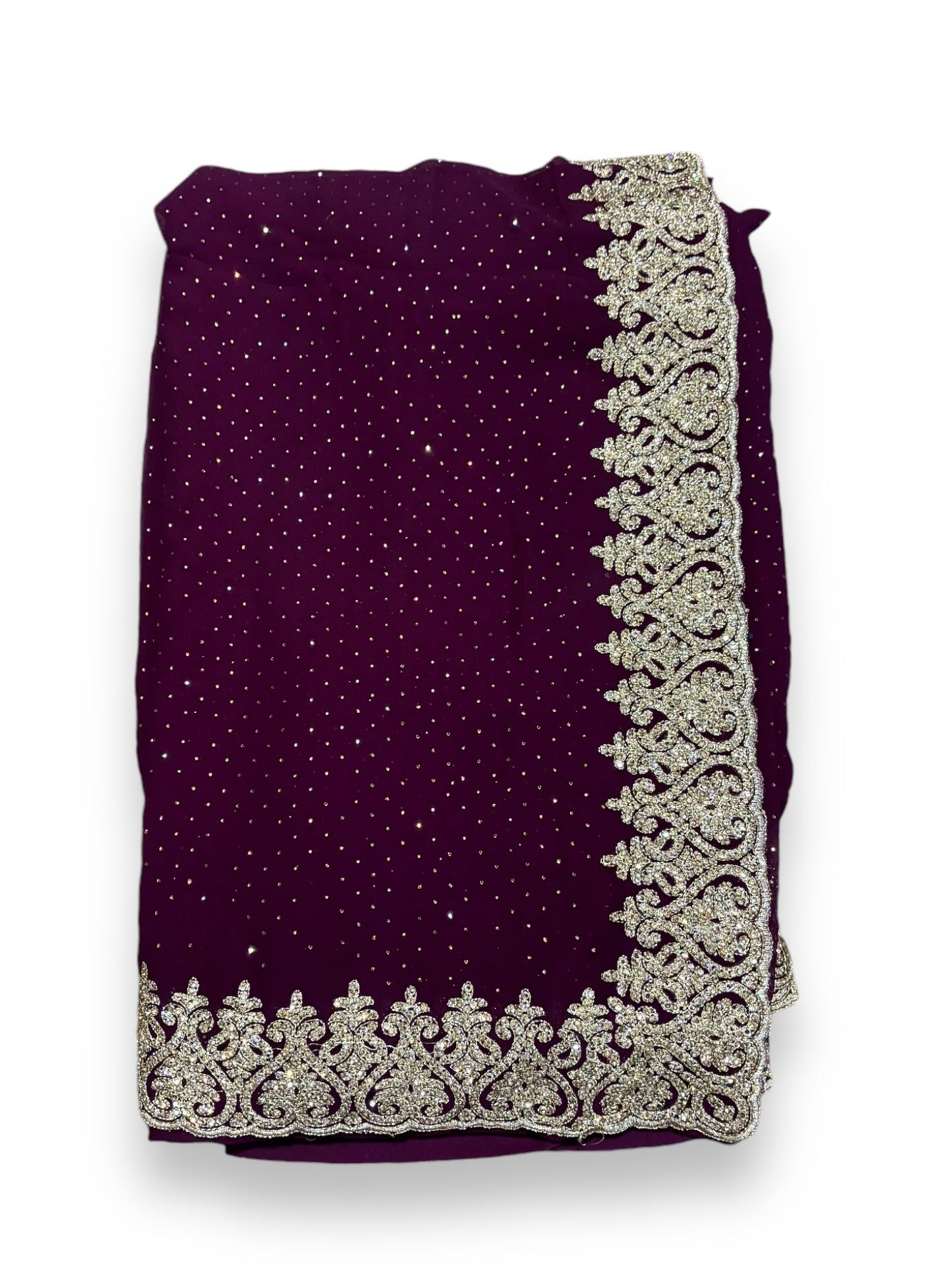 TRADITIONAL PURPLE PARTY WEAR STONEWORK SAREE WITH READY BLOUSE - 023