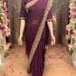 TRADITIONAL PURPLE PARTY WEAR STONEWORK SAREE WITH READY BLOUSE - 023