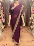 TRADITIONAL PURPLE PARTY WEAR STONEWORK SAREE WITH READY BLOUSE - 023
