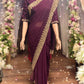 TRADITIONAL PURPLE PARTY WEAR STONEWORK SAREE WITH READY BLOUSE - 023