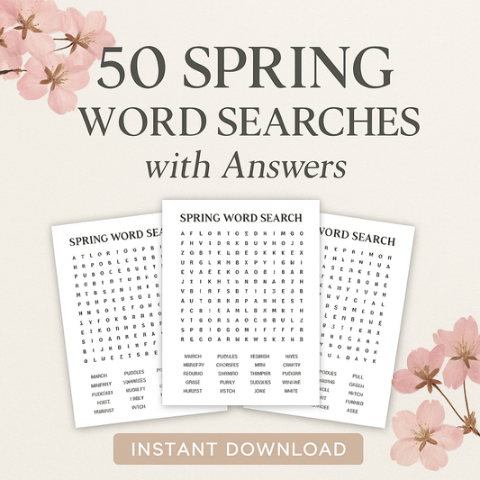 50 Spring Word Search Puzzles with Answers – Instant Download