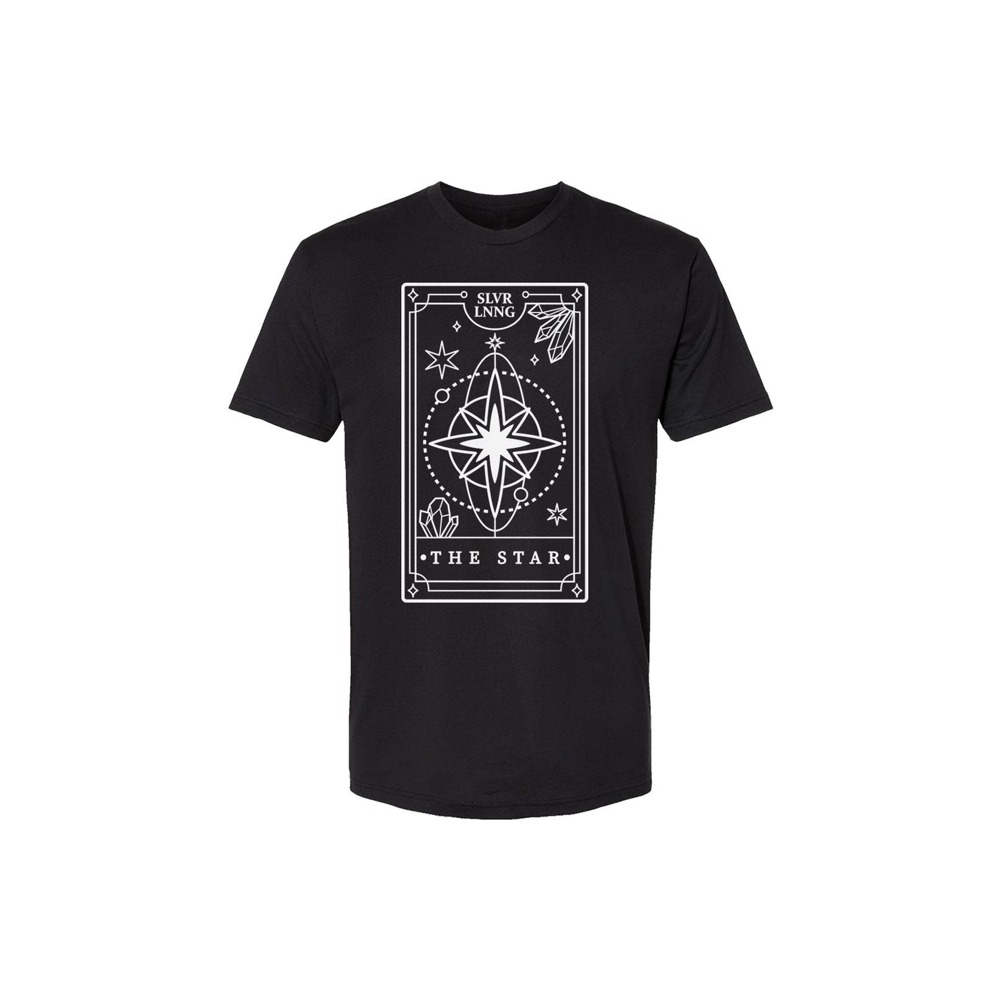 STAR TAROT CARD UNISEX BLACK T-SHIRT INFUSED WITH CLEAR QUARTZ