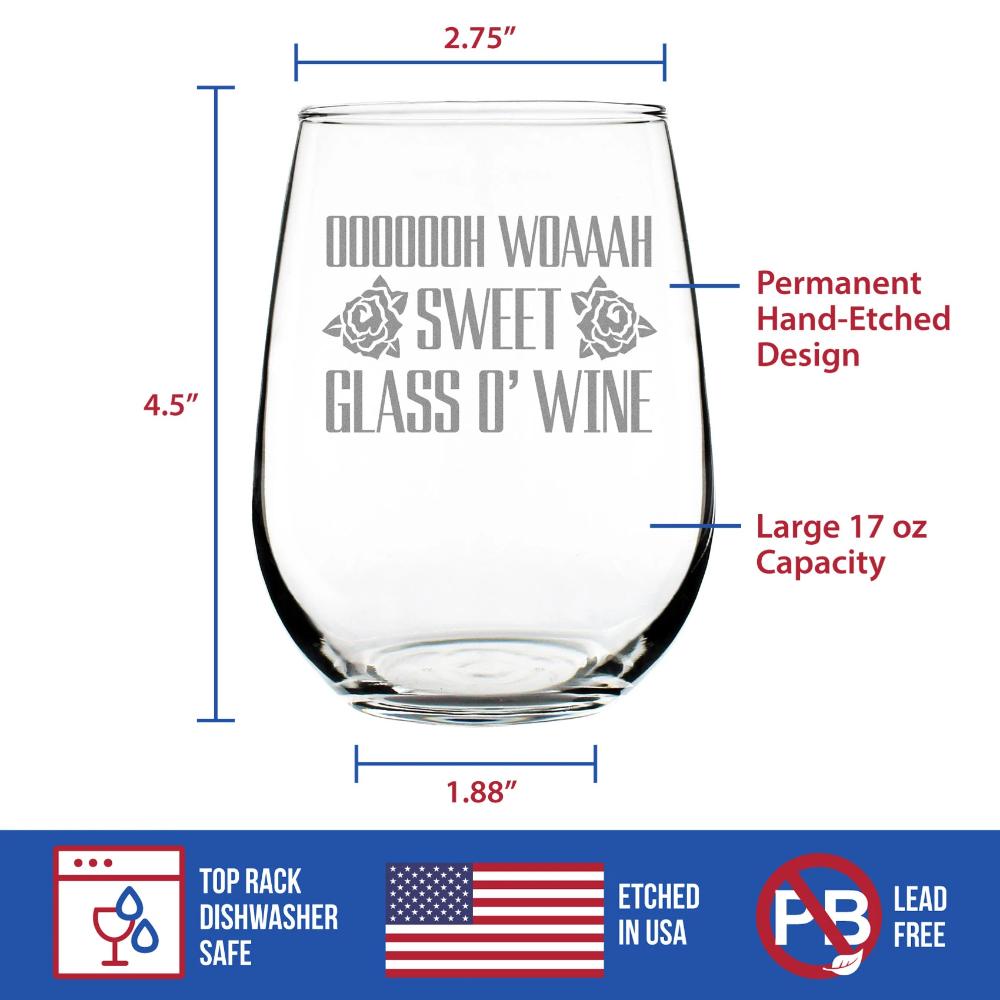 SWEET GLASS O’ WINE – CUTE FUNNY STEMLESS WINE GLASS, LARGE 17 OUNCES, ETCHED SAYINGS, GIFT BOX