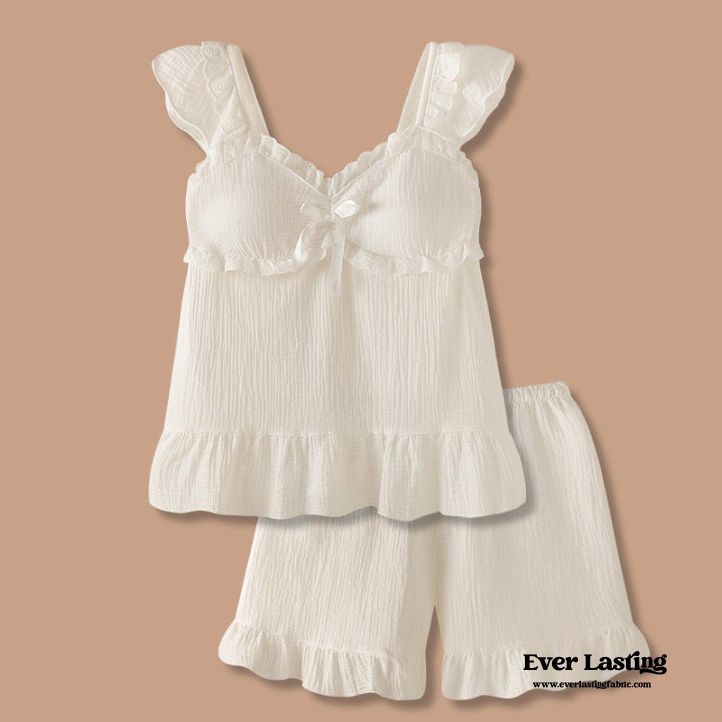 SWEET RUFFLE SHORTS PAJAMA SET / WHITE