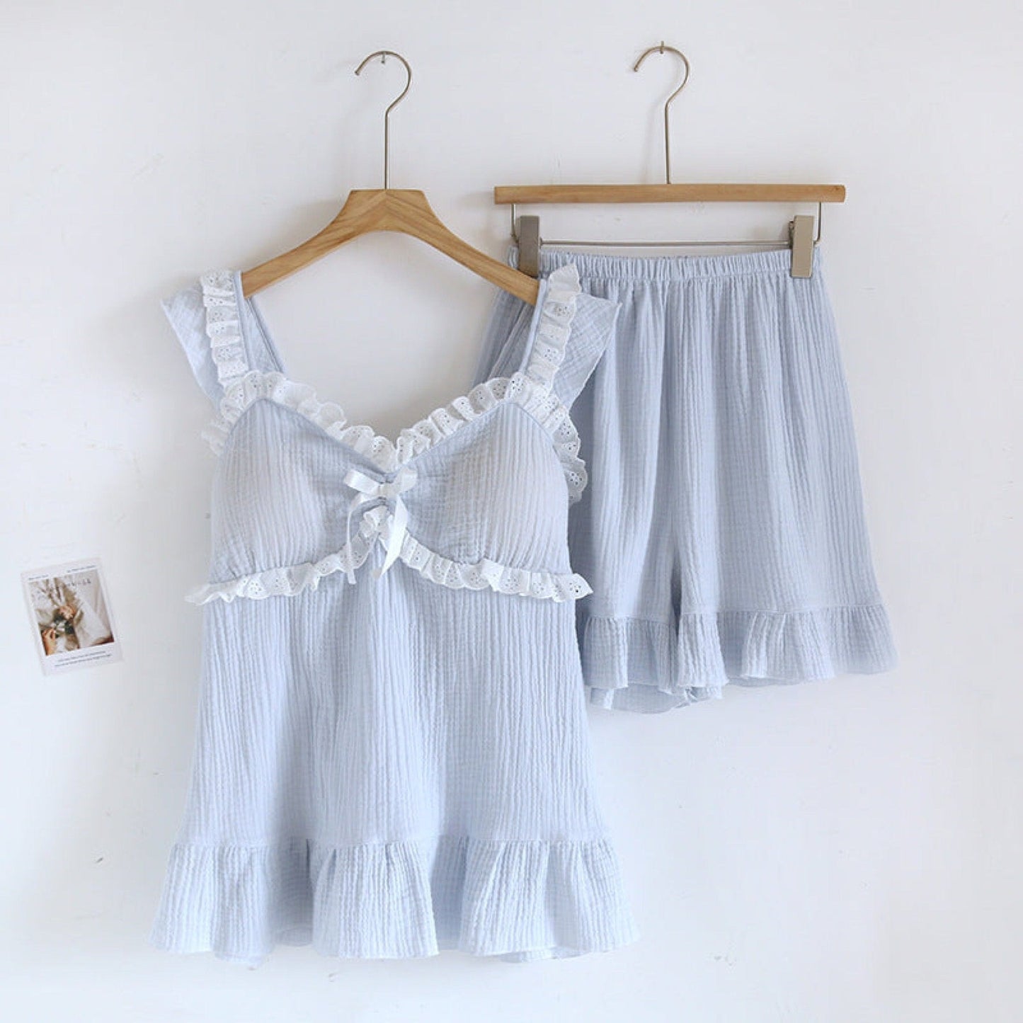 SWEET RUFFLE SHORTS PAJAMA SET / WHITE