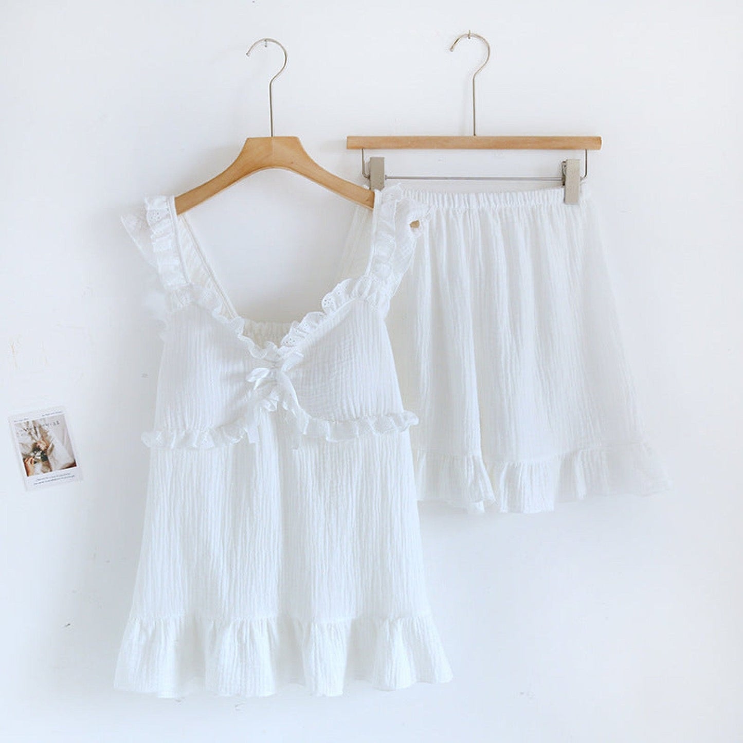 SWEET RUFFLE SHORTS PAJAMA SET / WHITE