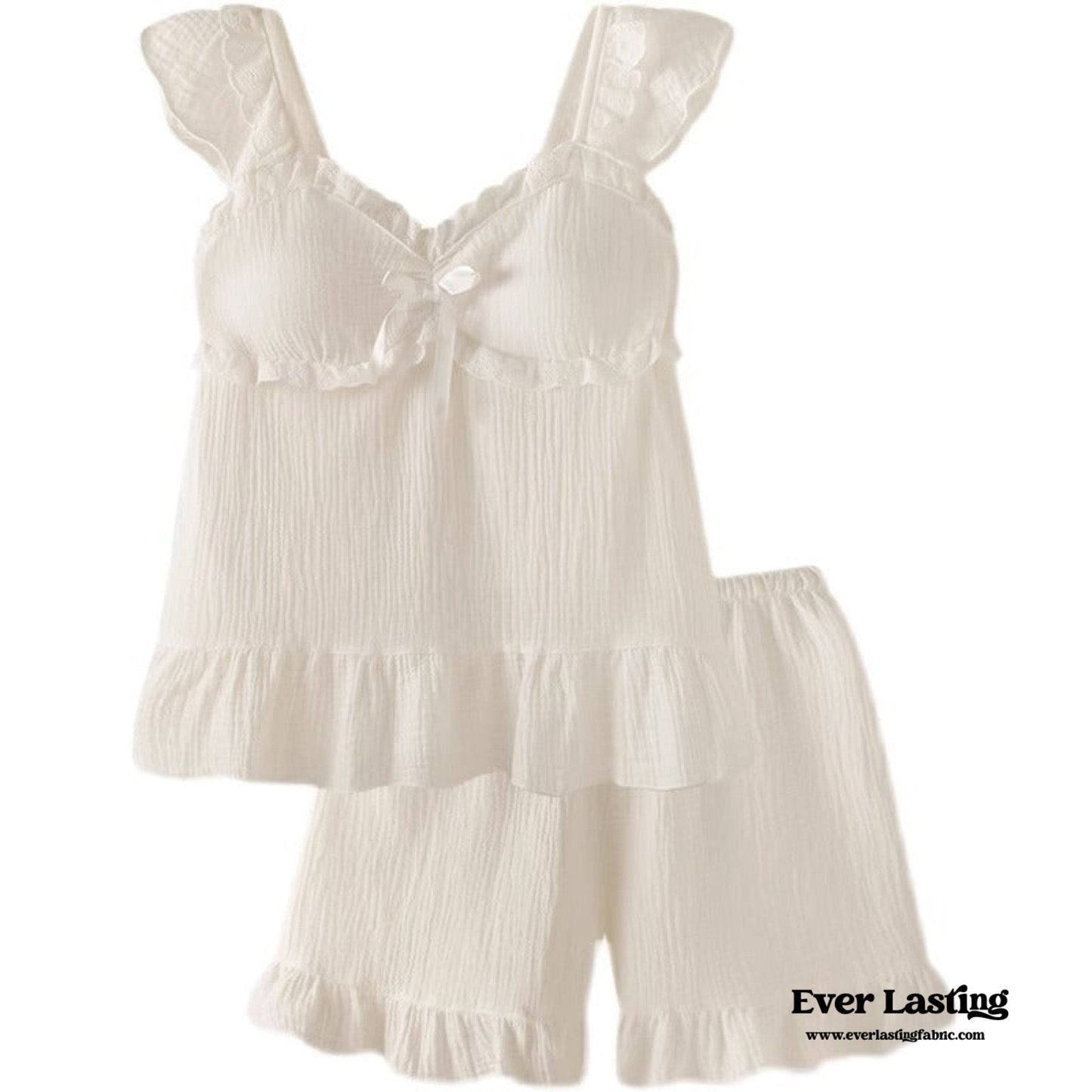 SWEET RUFFLE SHORTS PAJAMA SET / WHITE