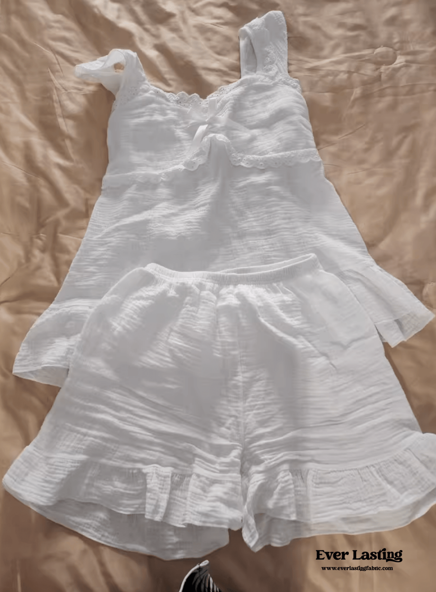 SWEET RUFFLE SHORTS PAJAMA SET / WHITE