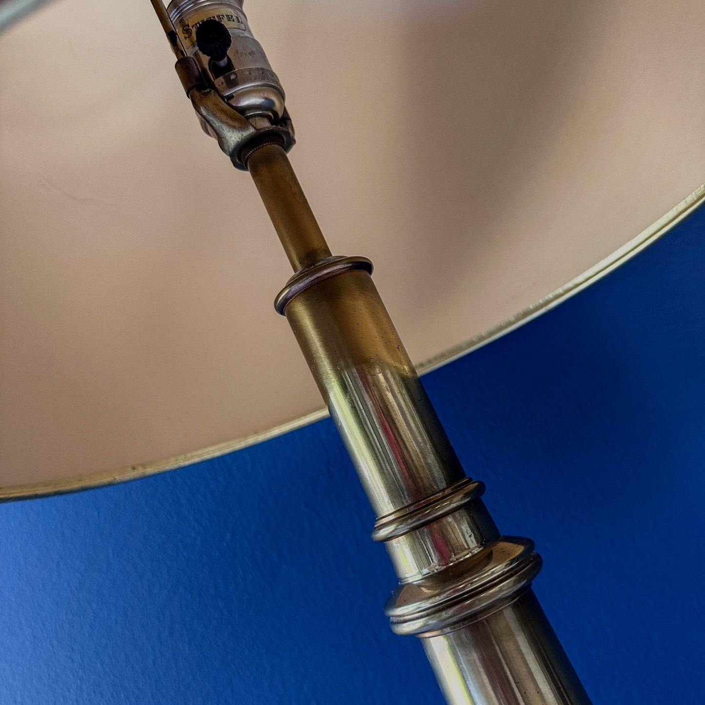 TALL VINTAGE BRASS LAMP & GOLD SHADE