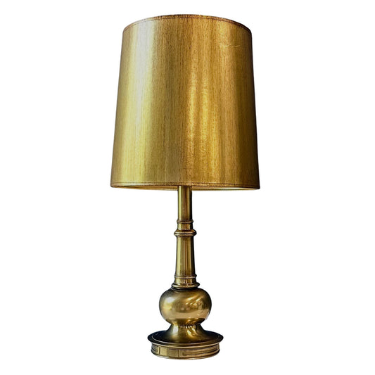 TALL VINTAGE BRASS LAMP & GOLD SHADE
