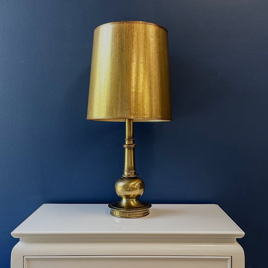 TALL VINTAGE BRASS LAMP & GOLD SHADE