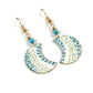 TEAL AND GREEN CRESCENT DROP EARRINGS WITH BEAD ACCENTS