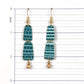 TEAL GRASSCLOTH LAYERED ARCHES EARRINGS WITH GOLD BEAD DANGLES