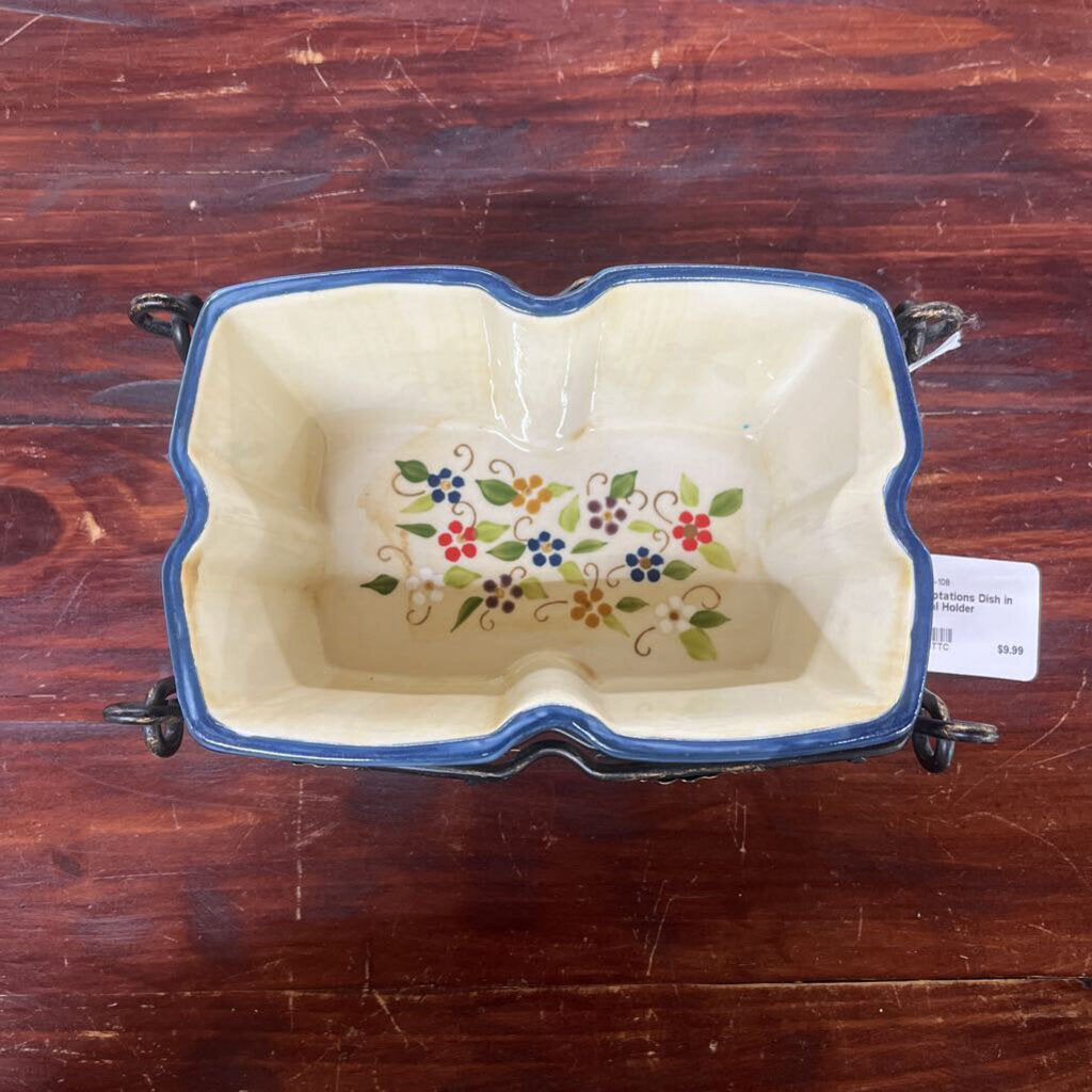 TEMPTATIONS DISH IN METAL HOLDER-Thriftique Marketplace