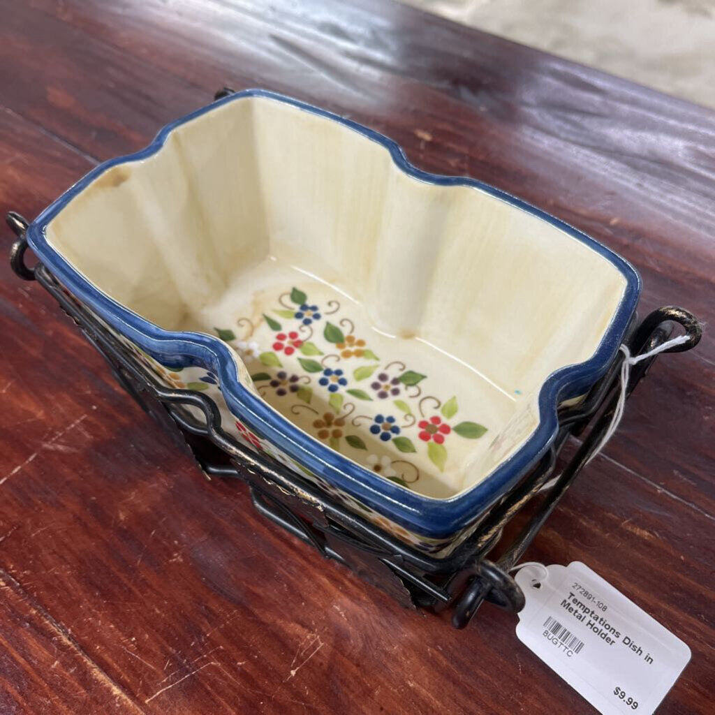 TEMPTATIONS DISH IN METAL HOLDER-Thriftique Marketplace