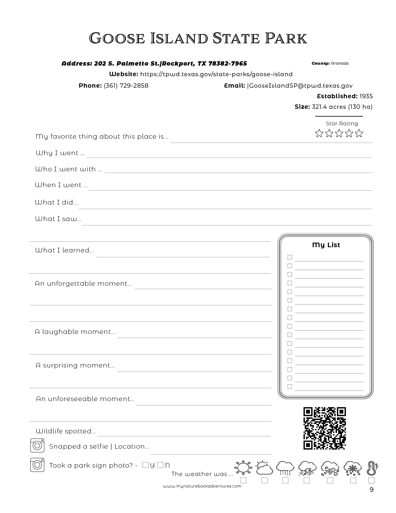 TEXAS STATE PARKS - ADVENTURE PLANNING JOURNAL