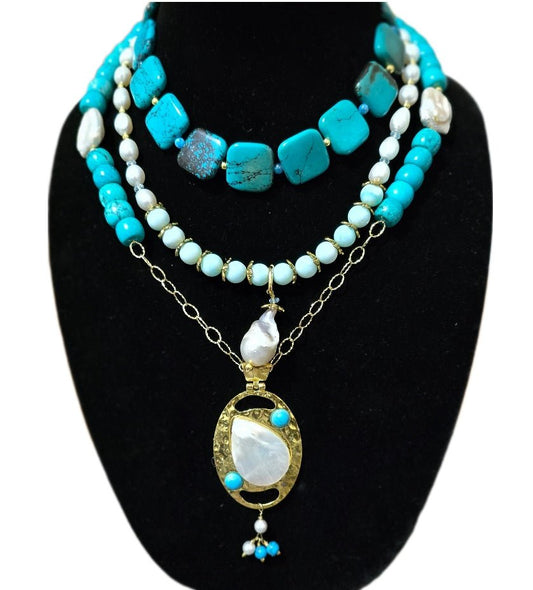 THE DEEP BLUE SEA |TURQUOISE AND FRESHWATER PEARL NECKLACE