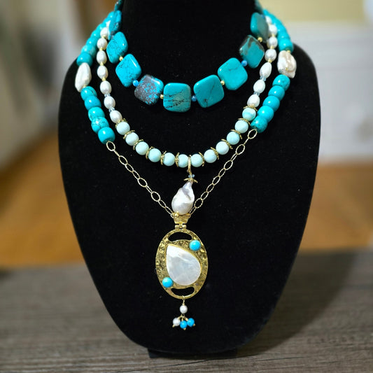THE DEEP BLUE SEA |TURQUOISE AND FRESHWATER PEARL NECKLACE