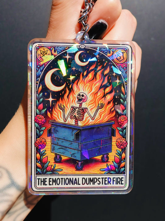 THE EMOTIONAL DUMPSTER FIRE HOLOGRAPHIC KEYCHAIN