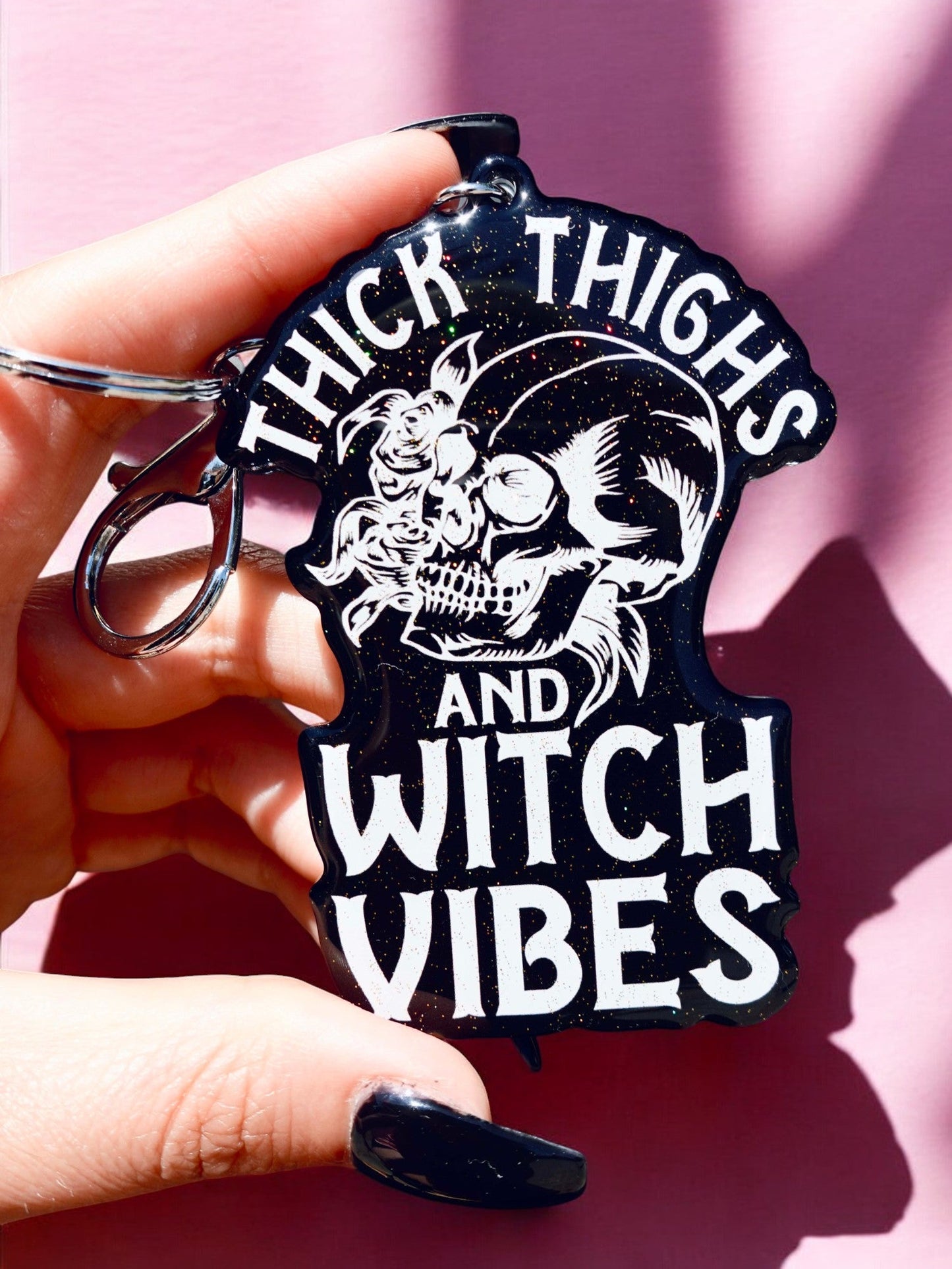 THICK THIGHS WITCH VIBES HALLOWEEN KEYCHAIN