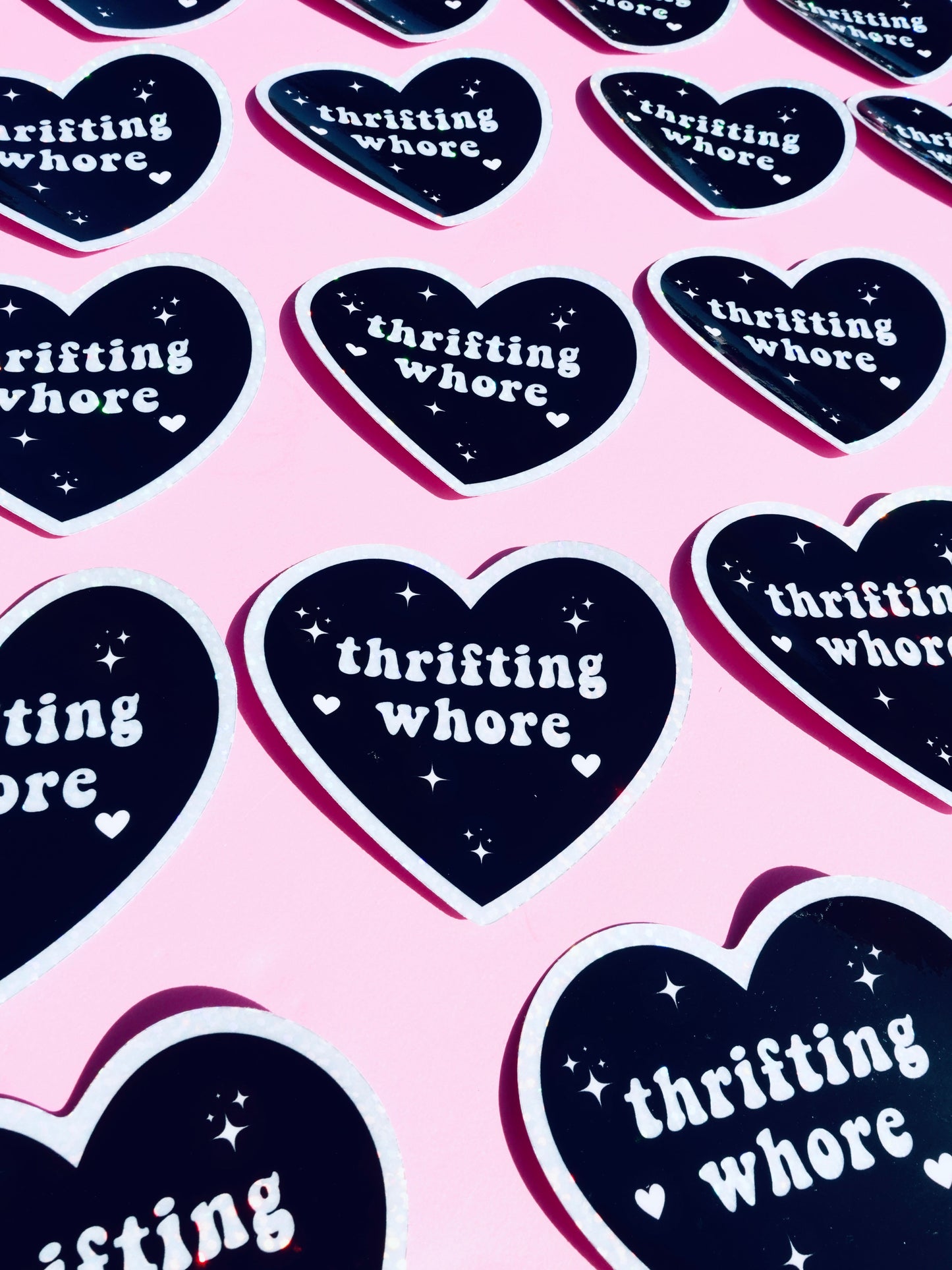 THRIFTING WHORE HOLOGRAPHIC VINYL STICKER – FUNNY STICKER FOR VINTAGE ADDICTS & RESELLERS