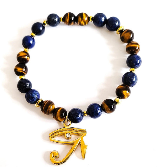 TIGER EYE AND LAPIS LAZULI EVIL EYE BRACELET