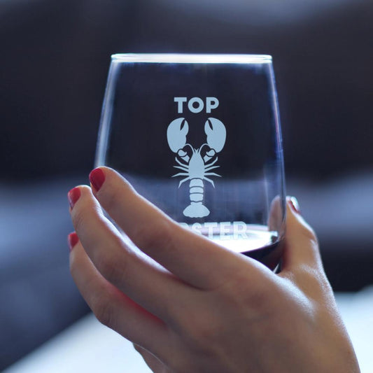 TOP LOBSTER – CUTE FUNNY STEMLESS WINE GLASS, LARGE 17 OUNCES, ETCHED SAYINGS, GIFT BOX
