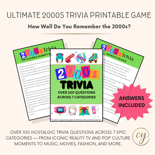 2000s Trivia Game Printable – 100+ Questions with Answers – Instant Download Party Game