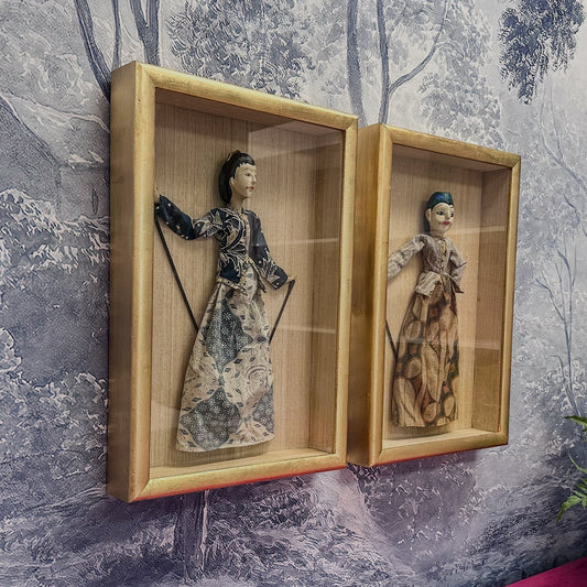 VINTAGE FRAMED STICK PUPPET SET