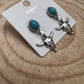 Western Bull Skull Dangle Earrings with Faux Turquoise - 1 1/2 inch drop