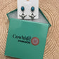 Western Bull Skull Dangle Earrings with Faux Turquoise - 1 1/2 inch drop