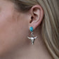 Western Bull Skull Dangle Earrings with Faux Turquoise - 1 1/2 inch drop