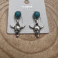 Western Bull Skull Dangle Earrings with Faux Turquoise - 1 1/2 inch drop