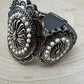 Western Concho and White Stone Faux Wide Statement Stretch Bracelet
