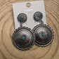 Western Concho Dangle Earrings with Faux Turquoise