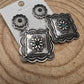 Western Concho Dangle Earrings with multi color stones - 2 1/2 inch drop