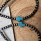 Western Cross with Faux Turquoise Metal Pearl Teardrop Earrings - 2 1/2 inch drop
