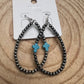 Western Cross with Faux Turquoise Metal Pearl Teardrop Earrings - 2 1/2 inch drop