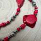 Western Faux Pearl Statement Necklace with Red Stone - 32 inch