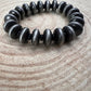 Western Faux Saucer Pearl Stretch Bracelet with Black Stone - 6 1/2 inch