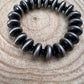 Western Faux Saucer Pearl Stretch Bracelet with Black Stone - 6 1/2 inch