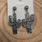 Western Glitter Enamel Cactus Earrings - 2 1/2 inch drop