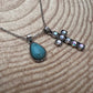 Western Rhinestone Cross and Faux Turquoise Dangle Necklace - 18 inch + 3