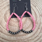 Western Teardrop Earrings with Pink Stones - 2 1/2 inch drop