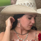 White Stone Faux Squash Blossom Necklace - 16 inch + 3